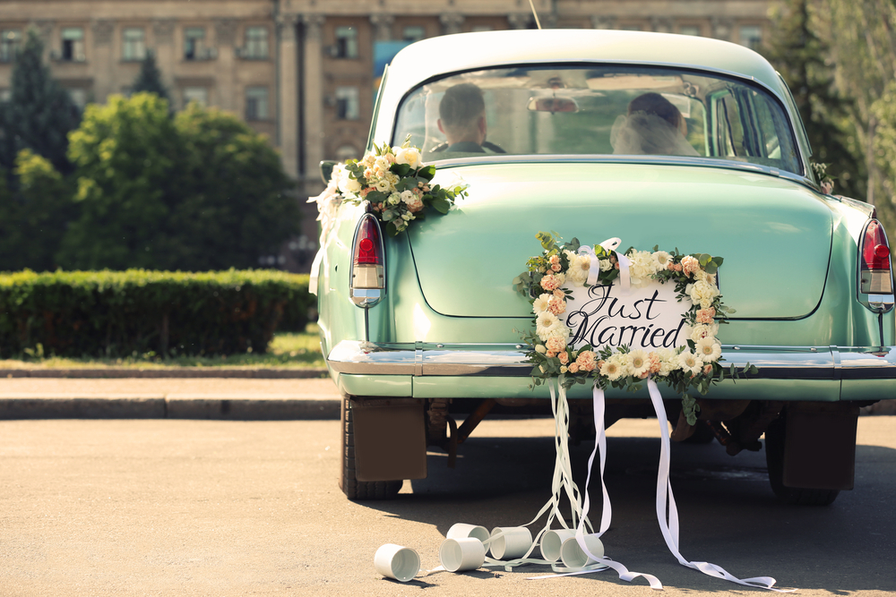 Hochzeitsblumen Hochzeitsauto Oldtimer Dekoration